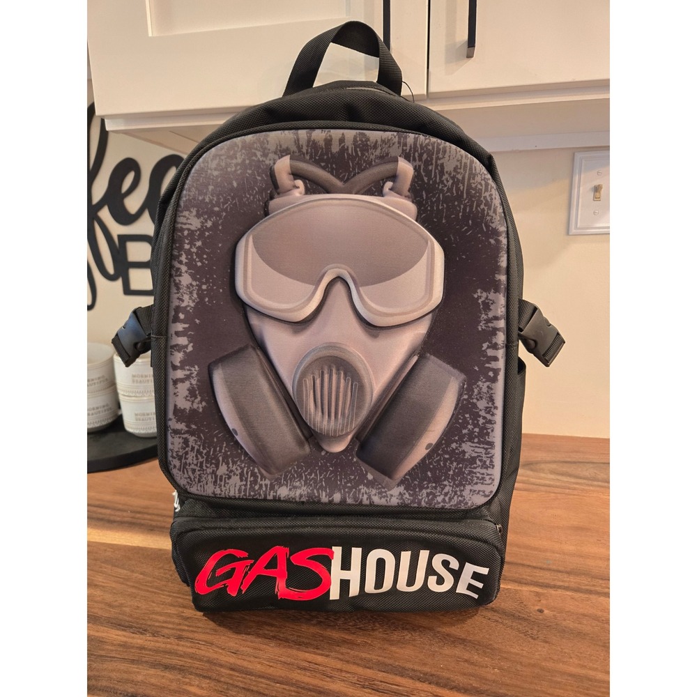 Gas House Black Backpack Gas Mask Graphic Foil Lined Bottom Compartment Tactical